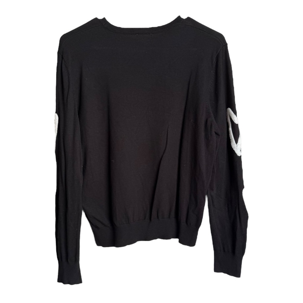 Yal New York Flocked Heart Sweater Black Lightweight Tight Knit Top Womens Large - Picture 5 of 7